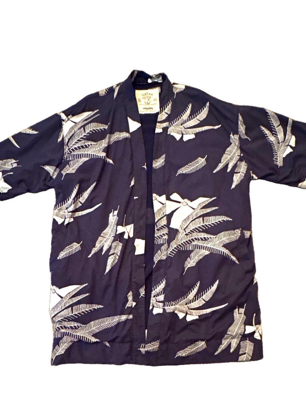 California Cowboy La Sirena Floral Kimono Beach Pool Robe Navy/White M/L